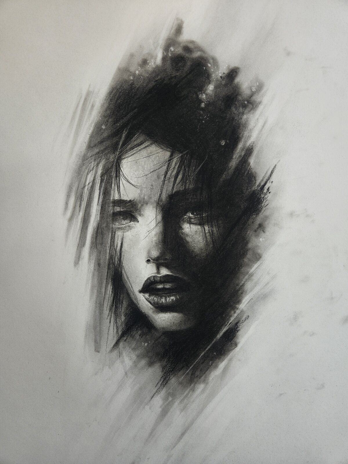 Fragmented female portrait drawing